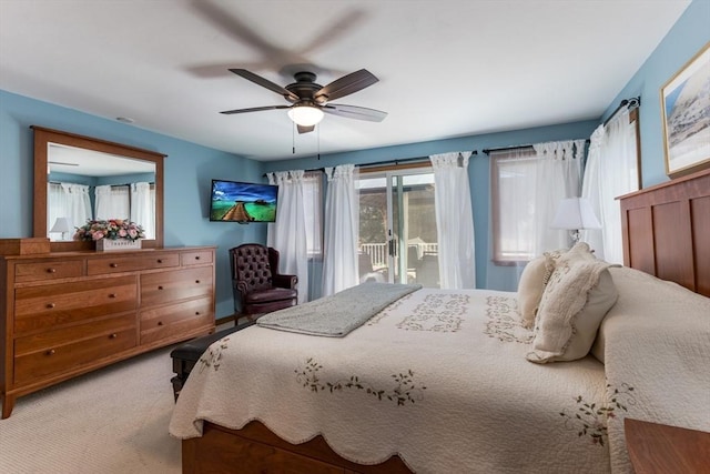 11 Polaris Dr, Mashpee, MA 02649 - bedroom with light carpet, access to outside, and ceiling fan