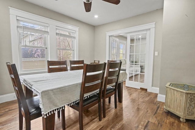21 Vernon St, Lowell, MA 01850 - dining space featuring baseboards, recessed lighting, ceiling fan, and wood finished floors