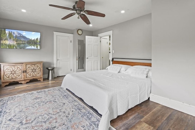 21 Vernon St, Lowell, MA 01850 - bedroom featuring baseboards, recessed lighting, ceiling fan, and wood finished floors