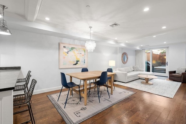 15 Hancock St Unit 1, Boston, MA 02114 - dining room featuring dark wood-style floors, recessed lighting, baseboards, and a chandelier