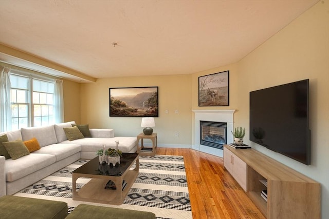 living room with light hardwood / wood-style flooring