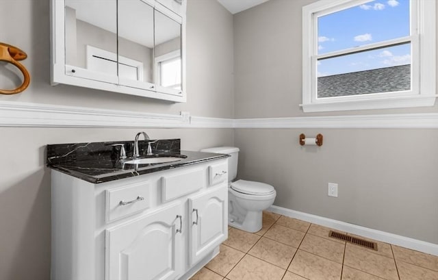 bathroom featuring tile patterned floors, vanity, and toilet