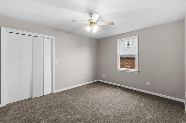 unfurnished bedroom with carpet and ceiling fan