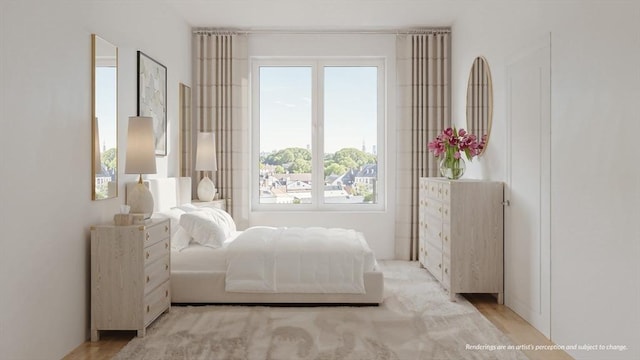 bedroom featuring light wood-type flooring