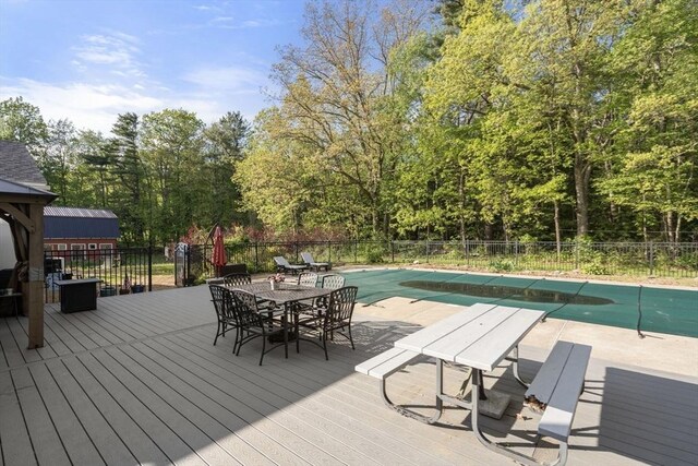 230 W St, Paxton, MA 01612 - wooden terrace featuring view of scattered trees and outdoor dining space