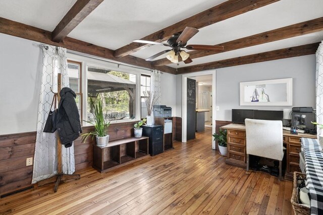 230 W St, Paxton, MA 01612 - office space featuring beamed ceiling, hardwood / wood-style flooring, and a ceiling fan