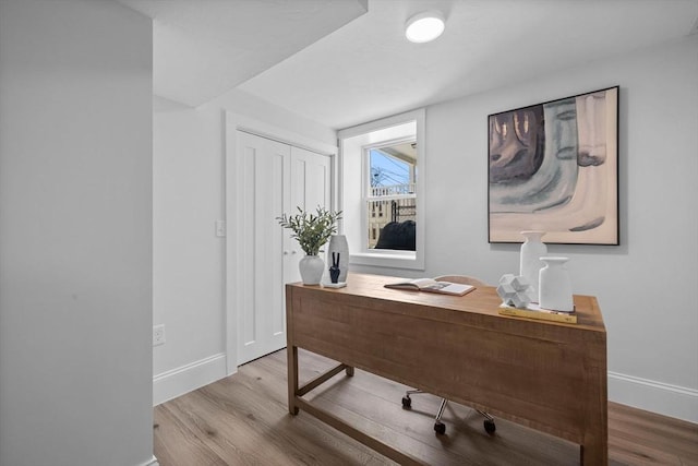 office area featuring light hardwood / wood-style floors