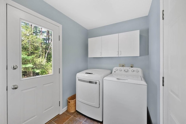 24 Heritage Cir E, Longmeadow, MA 01028 - laundry room with cabinet space, washing machine and clothes dryer, dark tile patterned flooring, and baseboards