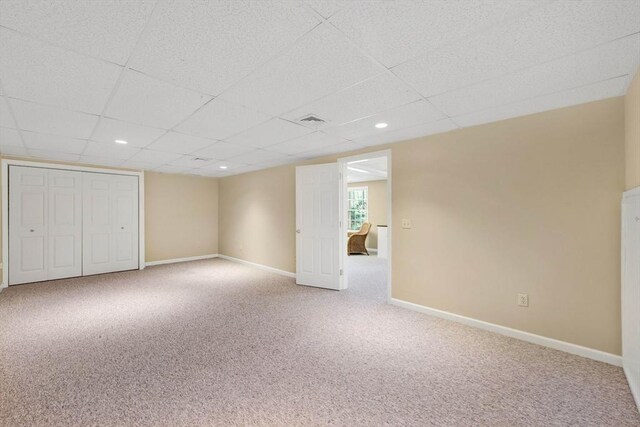 24 Heritage Cir E, Longmeadow, MA 01028 - unfurnished bedroom with carpet floors, baseboards, a drop ceiling, recessed lighting, and a closet