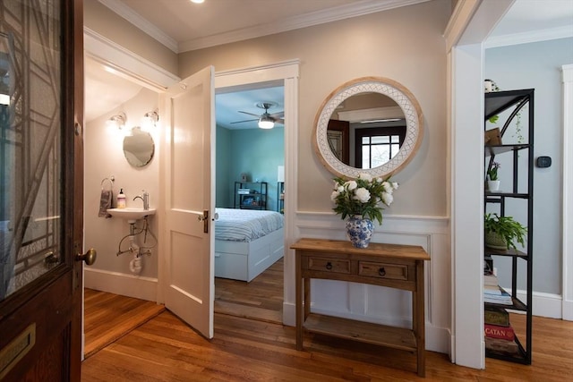 105 Fletcher St Unit 1, Boston, MA 02131 - hallway featuring wood finished floors and ornamental molding