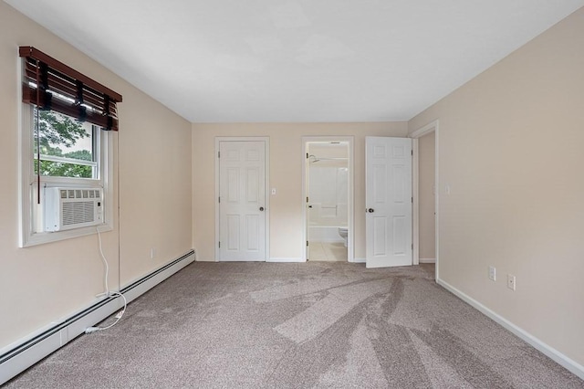 14 Midgley Ln, Worcester, MA 01604 - unfurnished bedroom featuring a baseboard radiator, carpet floors, cooling unit, and connected bathroom