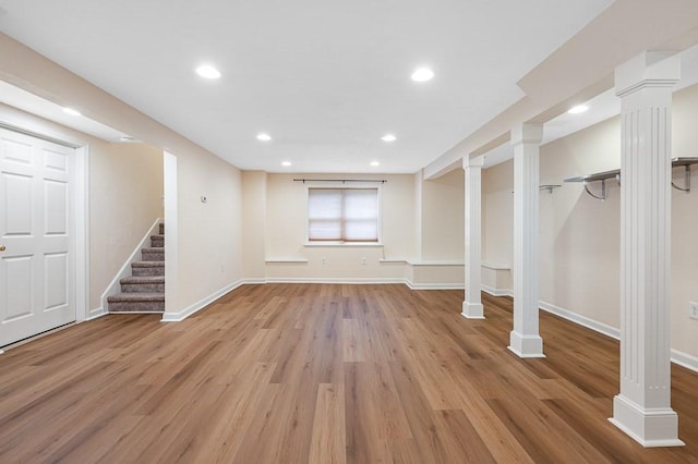 14 Midgley Ln, Worcester, MA 01604 - below grade area featuring stairway, light wood finished floors, and recessed lighting