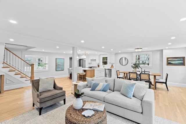 living room featuring light hardwood / wood-style flooring