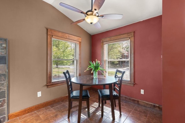40 George St, Attleboro, MA 02703 - dining space featuring vaulted ceiling, baseboards, and a ceiling fan