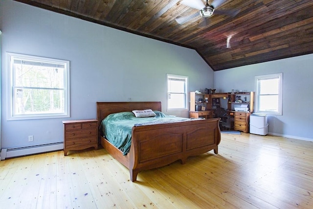 76 Kennedy Rd, West Brookfield, MA 01585 - bedroom featuring baseboard heating, hardwood / wood-style flooring, multiple windows, wood ceiling, and vaulted ceiling