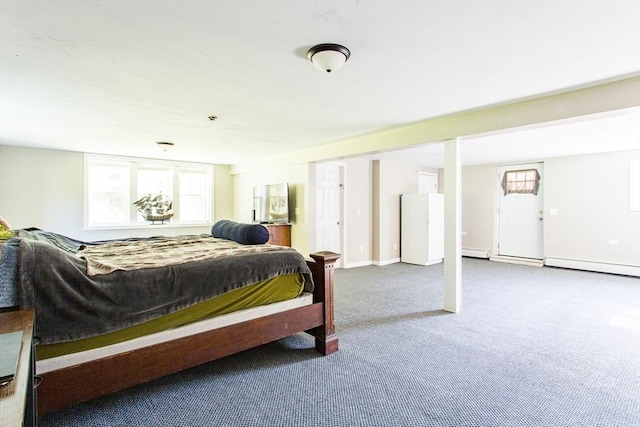 76 Kennedy Rd, West Brookfield, MA 01585 - carpeted bedroom featuring multiple windows, freestanding refrigerator, and baseboards