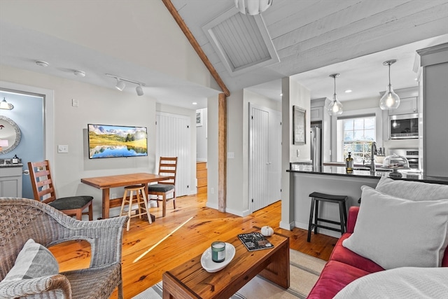 living room with light hardwood / wood-style floors