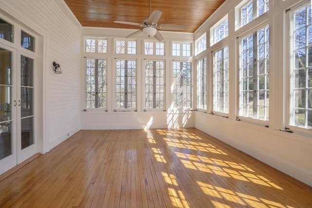 15 Estes, Amesbury, MA 01913 - unfurnished sunroom featuring wood ceiling, french doors, wood walls, and hardwood / wood-style flooring