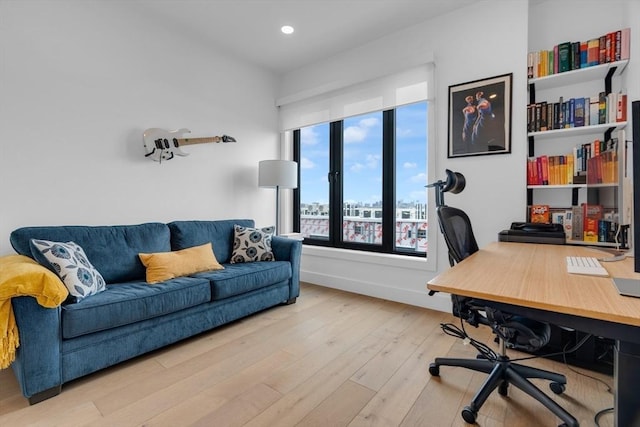 home office featuring light hardwood / wood-style floors