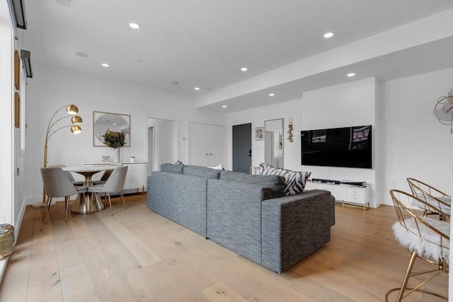 living room featuring light wood-type flooring