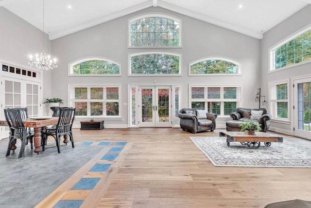 8 Fitch Farm Way, Southampton, MA 01073 - sunroom / solarium with french doors, a chandelier, and vaulted ceiling