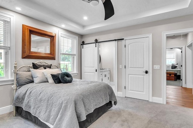 8 Fitch Farm Way, Southampton, MA 01073 - bedroom with a tray ceiling, multiple windows, baseboards, carpet flooring, and recessed lighting