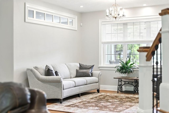 8 Fitch Farm Way, Southampton, MA 01073 - living room with a chandelier, wood finished floors, baseboards, and recessed lighting
