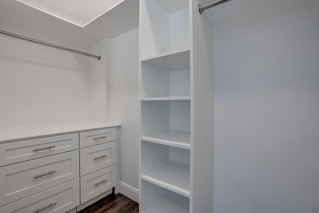 walk in closet featuring dark wood-type flooring