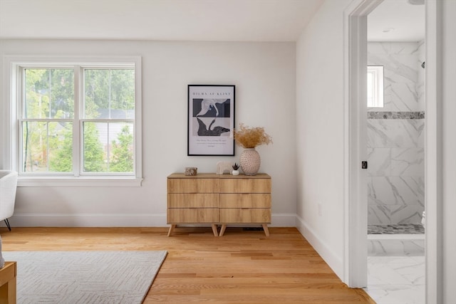 sitting room with hardwood / wood-style flooring