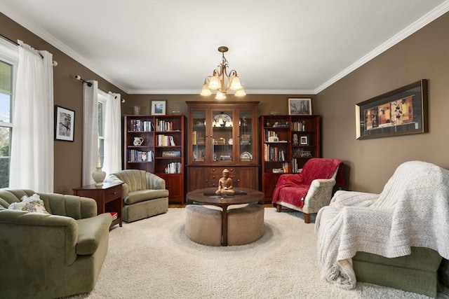 161 Bear Hole Rd, West Springfield, MA 01089 - sitting room featuring carpet flooring, a chandelier, and ornamental molding