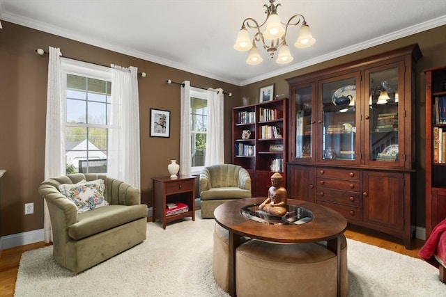 161 Bear Hole Rd, West Springfield, MA 01089 - living area with an inviting chandelier, baseboards, crown molding, and light wood-type flooring
