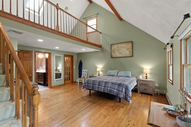 50 New Jersey Rd, Tewksbury, MA 01876 - bedroom with high vaulted ceiling, wood finished floors, beamed ceiling, baseboards, and recessed lighting