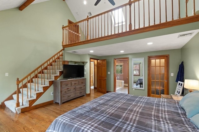 50 New Jersey Rd, Tewksbury, MA 01876 - bedroom featuring wood finished floors, high vaulted ceiling, recessed lighting, beam ceiling, and baseboards