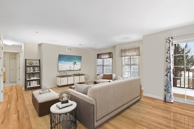 living room with light hardwood / wood-style flooring