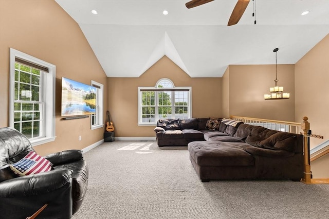 33 Beaver St, Whitman, MA 02382 - living area with carpet, healthy amount of natural light, ceiling fan, baseboards, and lofted ceiling