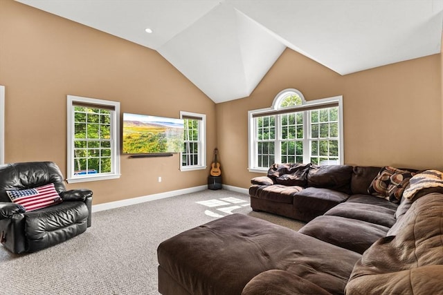 33 Beaver St, Whitman, MA 02382 - living room with baseboards, carpet flooring, plenty of natural light, and lofted ceiling