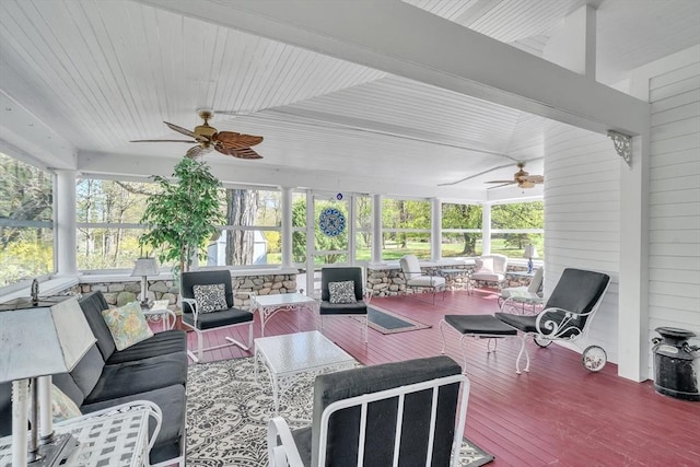40 Pleasant St, Dover, MA 02030 - sunroom / solarium featuring an outdoor living space, a ceiling fan, and wood finished floors