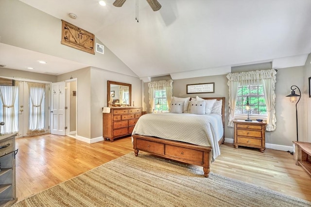 13 Tamarack Rd, Medfield, MA 02052 - bedroom with multiple windows, wood finished floors, a ceiling fan, high vaulted ceiling, and recessed lighting