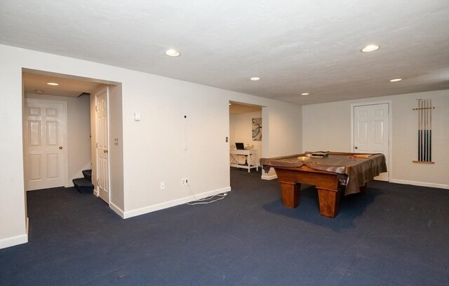 playroom with pool table, recessed lighting, and baseboards