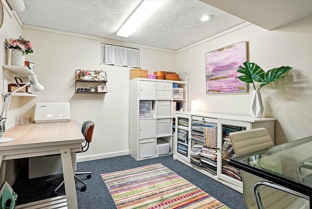13 Robinwood Rd, Acton, MA 01720 - office area featuring a textured ceiling, dark carpet, baseboards, and recessed lighting