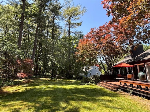 13 Robinwood Rd, Acton, MA 01720 - view of green lawn with a wooden deck