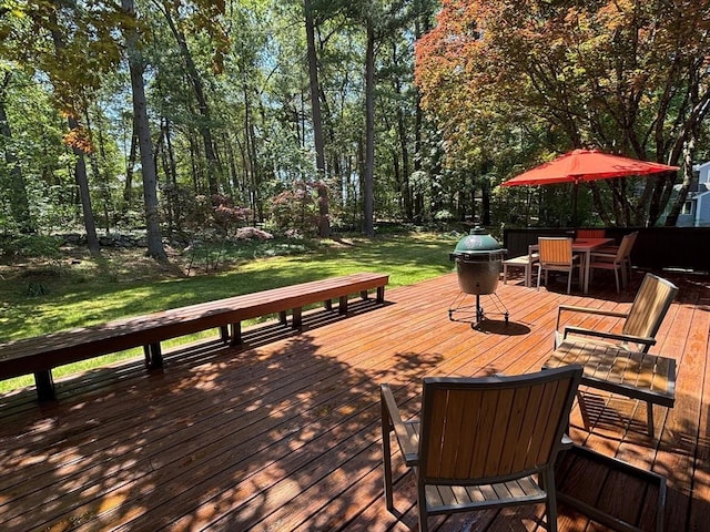 13 Robinwood Rd, Acton, MA 01720 - wooden terrace featuring outdoor dining space and a lawn