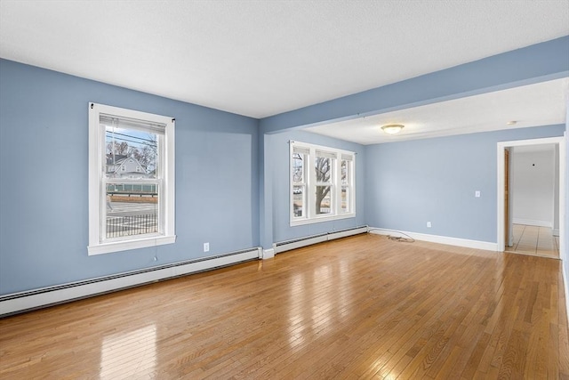 spare room featuring light hardwood / wood-style flooring and baseboard heating