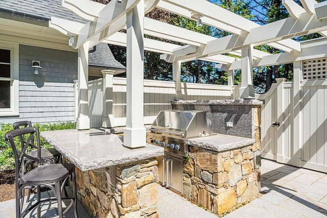 view of patio / terrace with a bar and area for grilling