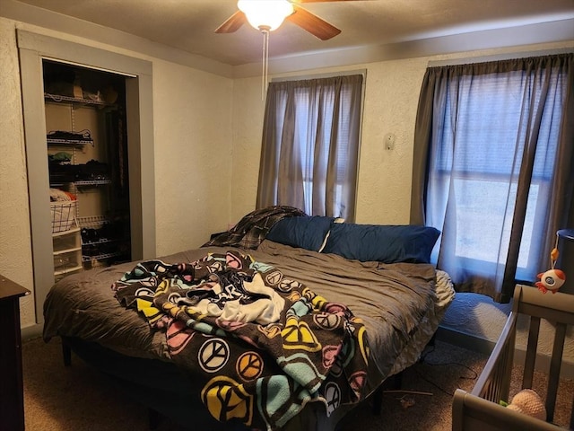 889 Amesbury Rd, Haverhill, MA 01830 - carpeted bedroom featuring a textured wall and ceiling fan