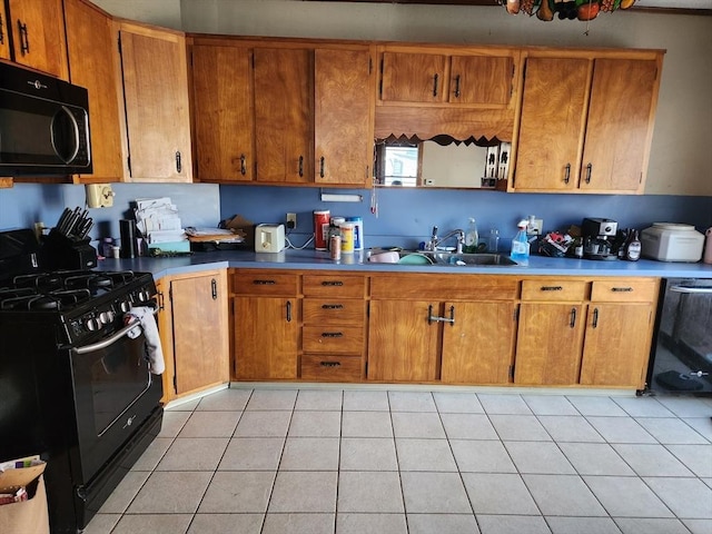 889 Amesbury Rd, Haverhill, MA 01830 - kitchen featuring black appliances, brown cabinets, and light tile patterned floors