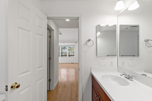 bathroom with vanity and wood finished floors