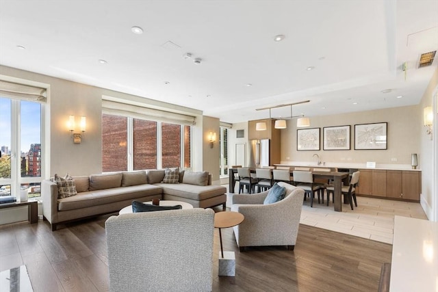 living room with light wood finished floors