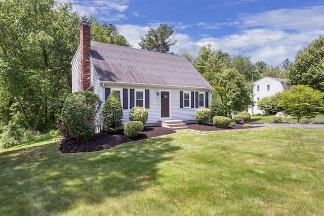 194 Crossfield Rd, Franklin, MA 02038 - cape cod home with a chimney, a front yard, and roof with shingles