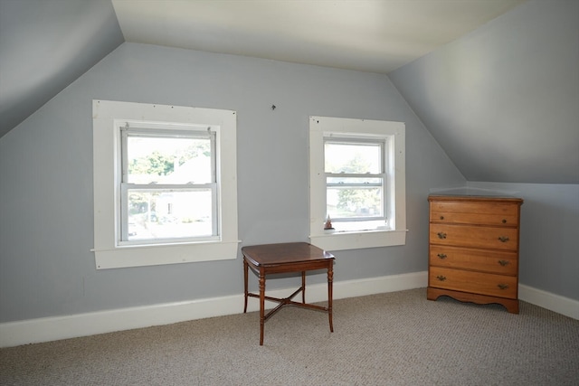 bonus room with lofted ceiling and light colored carpet